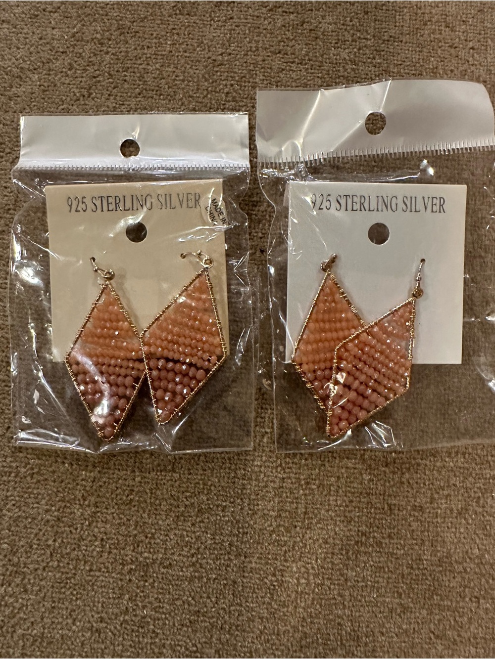 Sterling Silver Peach Beaded Geometric Drop Earrings 2 pack